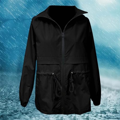 Chubasquero para mujer monocolor impermeable con capucha 4