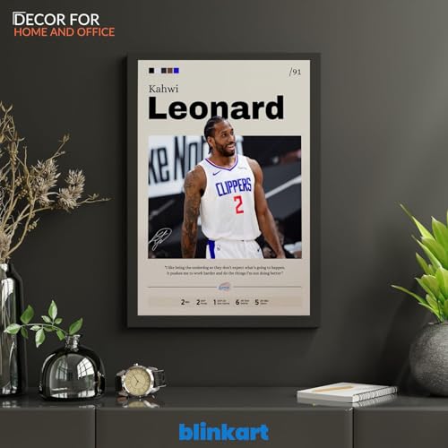 Image of BLINKART Kahwi Leonard | Nba Basketball Player | Synthetic Wood Photo Framed Wall Hanging Poster For Room & Office Bedroom Living Boys And Girl Room Home Wall Hanging | 12x18 Inches