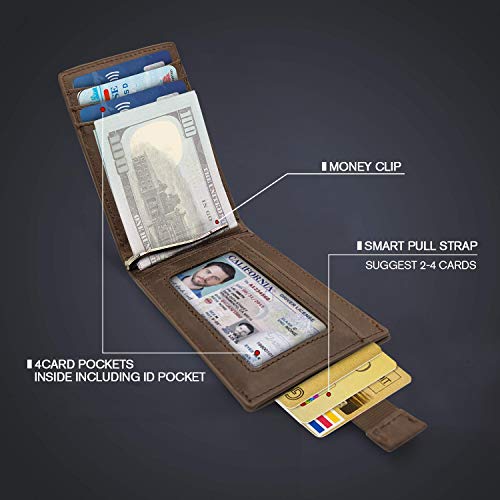 Bryker Hyde AirTag Wallet,Minimalist front pocket wallet with Built in AirTag holder, GPS, Slim bifold, ID Inside with Pull Tab card slot, money clip, RFID blocking, Top Grain leather(Texas Brown) - Thumbnail 5