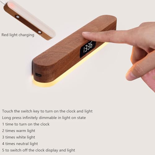 Aplique de pared LED táctil con reloj digital y lámparas para dormitorio sin taladro 4