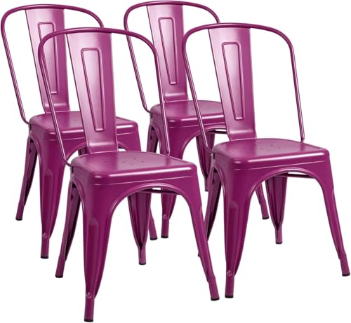 Image of Furmax Metal Dining Chair Indoor Outdoor Use Stackable Classic Trattoria Chair Chic Dining Bistro Cafe Side Metal Chairs Set of 4