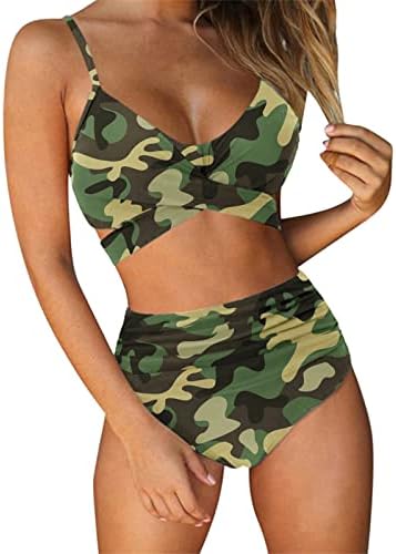 Sexy Swimsuit for Women String Bathing Women High Criss Waisted Floral 2 Printed Swimsuit Piece Swimwears Tankinis Green