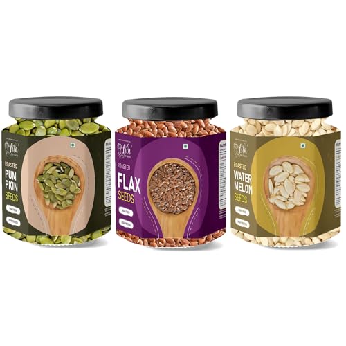 Image of LILA DRY FRUITS Roasted Pumpkin Watermelon Flax Seeds Combo Pack 750 Grams (250g x 3) | Roasted Fitness Trio | Crunchy Seeds Mix | Energy & Recovery Snack for Active Lifestyle Perfect for Gifting