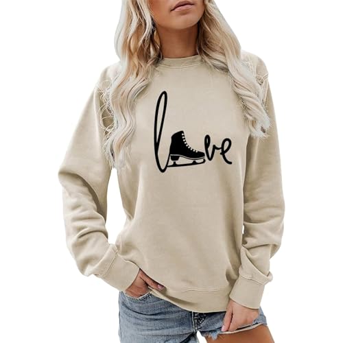 Image of Women's Fashion Casual Printed Crew Neck Long Sleeve Hoodie Top with Soft Cotton Blend, Relaxed Fit for Daily Wear, Suitable for Autumn Layering (Beige, XL)