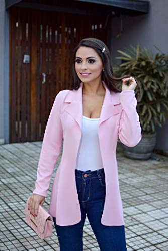 Blazer Feminino Neoprene Max Casaco Terninho Social 2019 (G/40-42, Rosa)