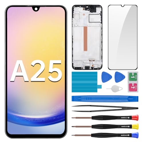 BESJMYT for Samsung Galaxy A25 Screen Replacement with Frame LCD Display Touch Digitizer Full Assembly Fix Glass with Repair Tools Kit SM-A256U SM-A256U1