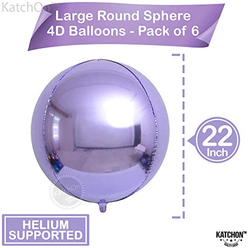 Image of KatchOn, Big Purple Mylar Balloons - 22 Inch, Pack of 6 | Round 4D Metallic Lavender Balloon for Purple Party Decorations | Metallic Balloons for Anniversary | Unicorn, Mermaid Birthday Decorations