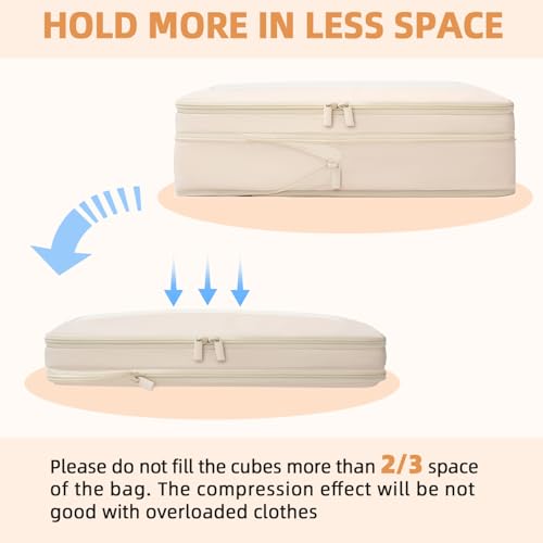 BAGAIL 4 Set/6 Set/8 Set Compression Packing Cubes Travel Accessories Expandable Packing Organizers (Square Mesh, 06-Beige) - Image 6