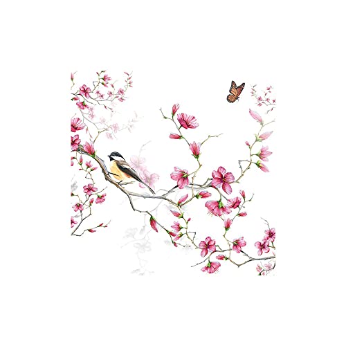 Servilletas con diseño de pájaro en rama de flores, 20 unidades