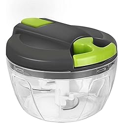 Picadora De Pan Rallado Picadora Manual, 520ML Picadora de Alimentos, Cortador de Verduras, Trituradora de Alimentos, Picadora de Mano con 3 Cuchillas Rápida para Verduras, Carne, Cebolla, Ajo, Frutas