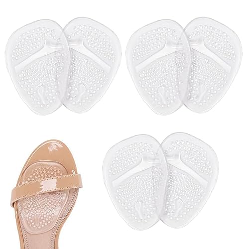 Gel Insoles and Metatarsal Pads for Women and Men - Ball of Foot Cushions for High Heels and Shoes (Transparent) - 3 Pairs