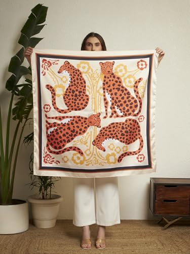 Image of Ravaiyaa - Attitude is everything Women Silk Digital Print Large Square Scarf Breathable Lightweight Neckerchief Printed Headscarf 40 inch x 40 inch Inch