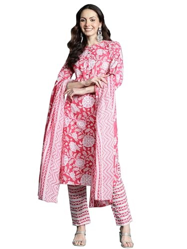 Image of INDO ERA Women Pure Cotton Kurta Set with Dupatta | Festive Suit Set, 11047