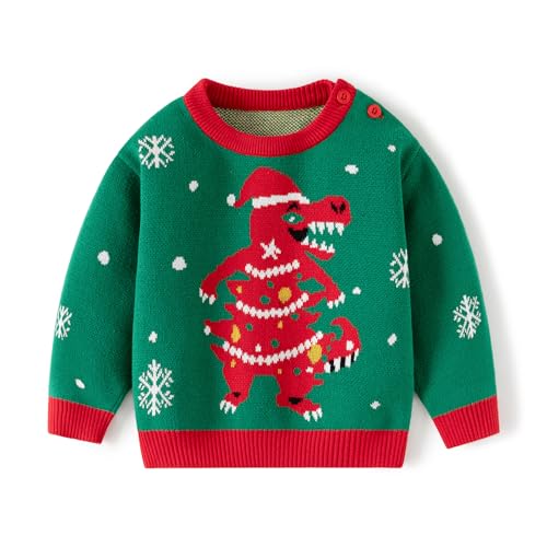 JAYPEIER Ugly Christmas Knitted Sweater for Baby Boys Girls Toddlers, Dinosaur Santa Claus Design (US, Age, 3 Years, 4 Years, Christmas Tree Dinosaurs)