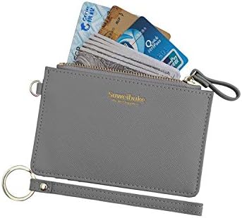 Aiyo Nice Women Slim RFID Card Case Holder Wristlet Zip ID Case Wallet Small Leather Wallet Coin Purse with Keychain (Gray)
