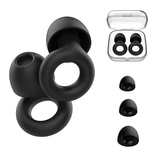 Ear Plugs for Sleep,Reusable Soft Silicone Earplugs Hearing Protection,Earplugs with Box for Noise Reduction Concerts Work Musicians Motorcycles and Noise Sensitivity (Black)