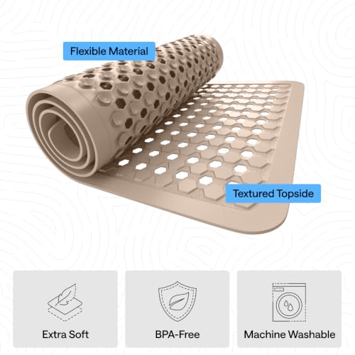 Image of GORILLA GRIP Square Shower Stall Mat, Bathtub Floor Mat, 21x21 Beige