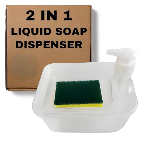Liquid Soap Dispenser for Kitchen Dishwash Liquid Soap Dispenser for Kitchen Sink Dish Washer Box Dispenser Liquid with Free Sponge (White)