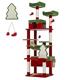 PAWZ Road Christmas Cat Tree, 72 Inches Tall Cat Tower with 2 Perches, 2 Condos and Spacious Hammock, Attractive Cat House with Xmas Tree Scratcher, 7 Scratching Posts for Large Cats