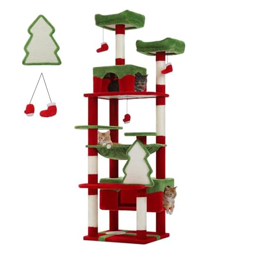PAWZ Road Christmas Cat Tree, 72" with Big Condo, Hammock & Xmas Scratcher