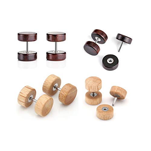 Jovivi 8 Pairs 18G/16G Wood Faux Gauges Earrings For Men Women Punk Stainless Steel Turquoise Barbell Stud Earrings Fake Flesh Ear Tunnels Expander Plugs 00G Gauge Look #TOP2