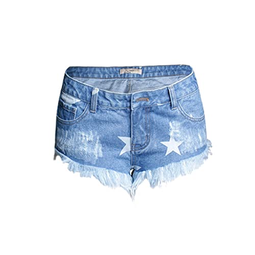 Shorts chauds pour femmes star print et franges vêtement en denim taille basse