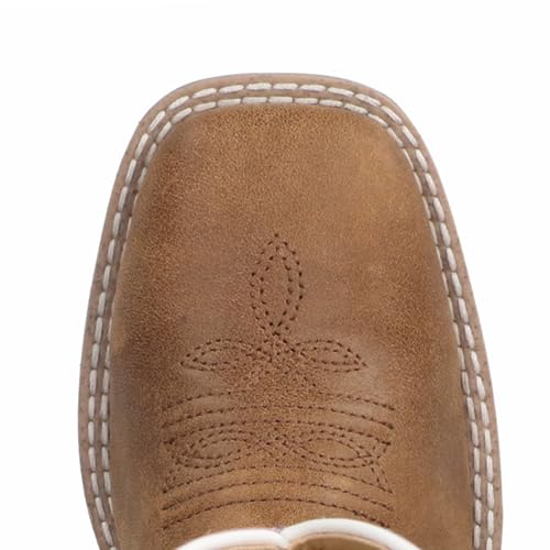 Kid's Addison Vintage Brown/Pink Leather Western Boot2