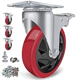 Caster Wheels 5 inch Set of 4, with Safety Dual Locking Bearing Casters, and Polyurethane Foam No Noise Wheels, Heavy Duty - 350 Lbs Per Casters(Bonus of 2 Hardware Kits)