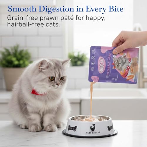 Image of PETS EMPIRE Moochie Cat Pate with Prawn (85g X 48) Tasty Wet Cat Food, No Artificial Flavours Cats Food with Prawn & Taurines, Non-Vegetarian Cat Foods Pouch for Adult Cats