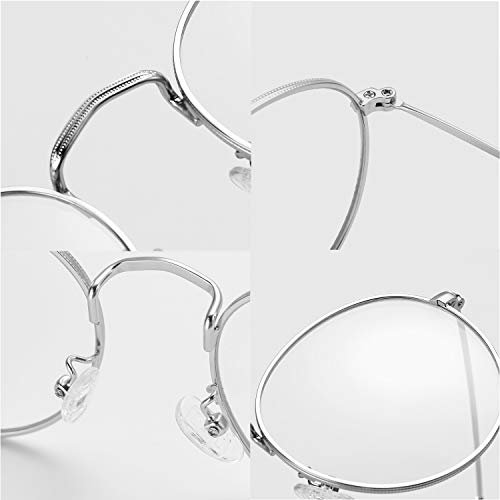 Kursan Classic Round Clear Lens Glasses for Women Men Circle Metal Frame Non-Prescription Eyeglasses (Silver)