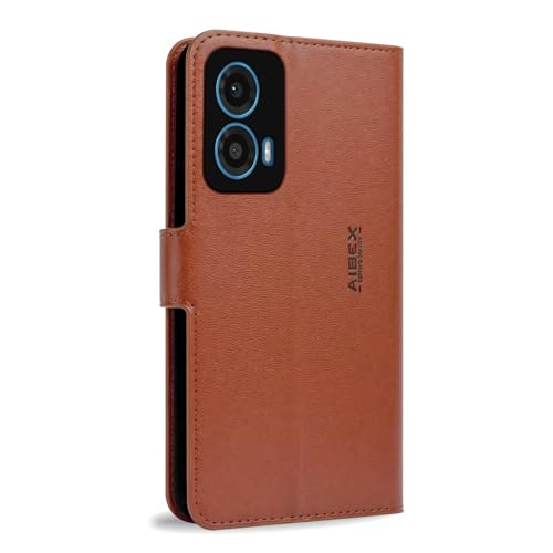 Image of AIBEX Compatible for Motorola G34 5G / Motorola G45 5G | Premium PU Leather Wallet Case with Stand & Card Slots Brown