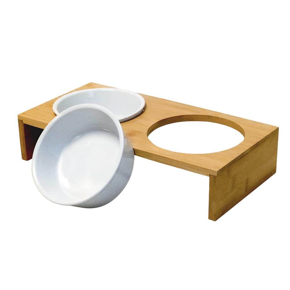 Nobby Hunde Futterbar Holz erhöht ILUS M 38 x 19 x 9 cm, 2 Näpfe Ø15x6 cm, 2x500 ml