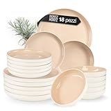 Moritz & Moritz CAVO - Set di stoviglie in gres per 6 persone, 18 pezzi, moderno servizio da tavola nel colore Almond, facile da curare, servizio combinato con set di piatti e ciotole, servizio da