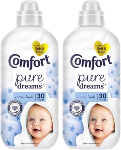 Image of Comfort Pure Dreams Cotton Fresh dermatologically tested fabric softener Sensitive Fabric Conditioner gentle next to sensitive skin 30 washes (900 ml) (Pack of 2)