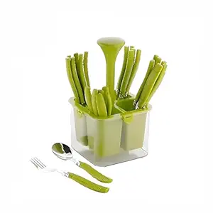 Parage Camry Stainless Steel Cutlery Set with Storage Box | Spoons Set | Spoon Stand for Kitchen and Dining | Spoon Stand for Dining Table Fancy, 25 Pieces, Green