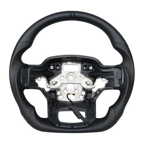 JIANGGAI Full Leather Steering Wheel, Perforated Leather Grip D-shaped Steering