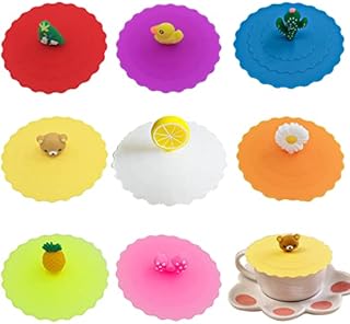 8 Pcs Silicone Glass Cup Covers 4 Inch Cartoon Silicone Glass Cup Cover Reusable Anti-Dust Cup Covers Creative Cute Coffee Drink Cover (8 Colors)