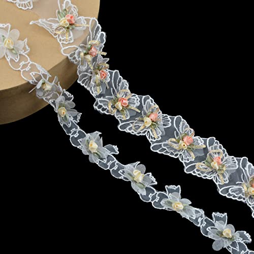Wandic 2 Pcs Butterfly Flower Lace Trim Ribbons, Embroidery Butterfly Lace Ribbon Sewing Lace Trim White Flower Floral Ribbon For Craft Sewing Wedding Cloth Home Decor #TOP19