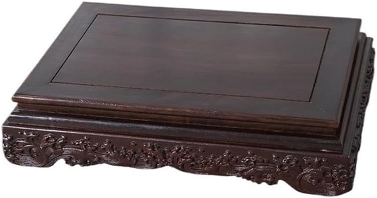 Bonsai Stand, Ebony Rectangular Base Decor Plant Stand Holder, Indoor Carving Wave Bonsai Pedestal(Small)
