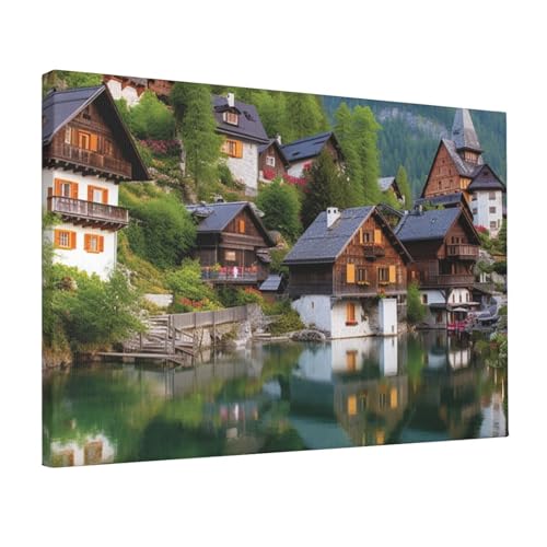 Toile village alpin OUSIKA 45x30 cm pour décoration de salon