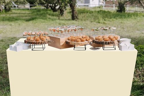 Confezione da 2 tovaglie beige aperte sul retro per tavolo pieghevole da 1,8 m, lavabile, tessuto di poliestere beige, tovaglia per fiere, feste, matrimoni, eventi - immagine 6