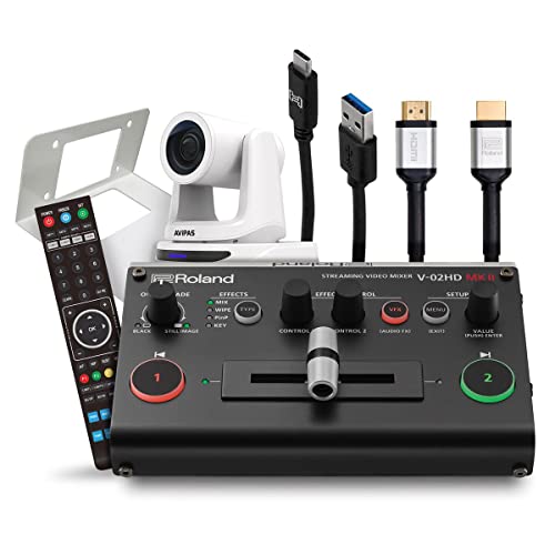 Roland PTZ �V���O���J�����o���h�� V-02HD MK II �X�g���[�~���O�r�f�I�~�L�T�[��AViPAS AV-2020 20x PTZ�J�����A�z���C�g