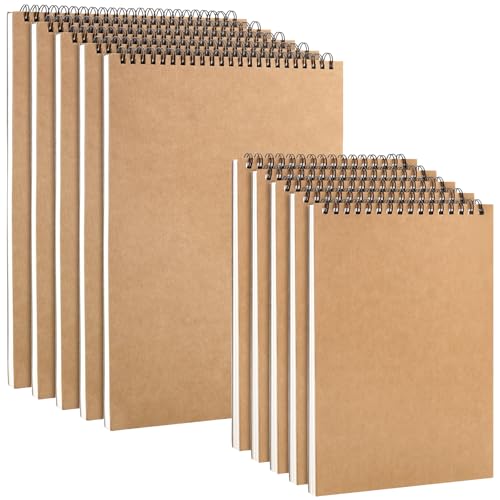 DAKFOOK 10 Pcs A4 A5 Sketchbooks, 30 Sheets/60 Pages Spiral Bound Sketch Pads, A4 A5 Kraft Cover Blank Sketchbooks, Art Scrapbooks for Painting and Taking Notes