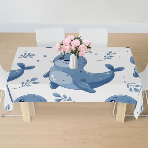 Animals Seals Table Cloths Seals Rectangular Waterproof and Stain Resistant Tablecloths for Catering, Picnics, Birthdays, Gardens, Farmhouses, Home Décor 60 * 84 inch