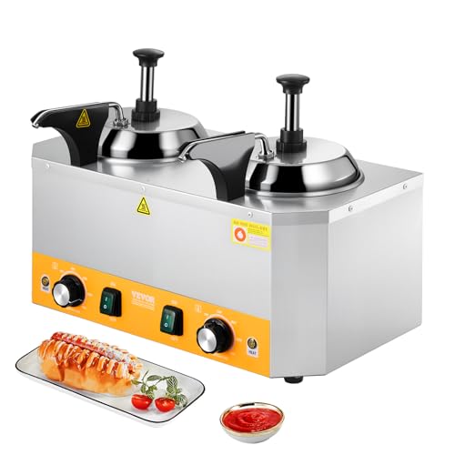 Image of VEVOR Electric Cheese Dispenser with Pumps, 2.4x2 L Commercial Hot Fudge Warmer, Stainless Steel Heated Double Pumps Dispenser, 86-230℉ Temp Adjustable Nacho Cheese Warmer for Fudge Cheese Caramel