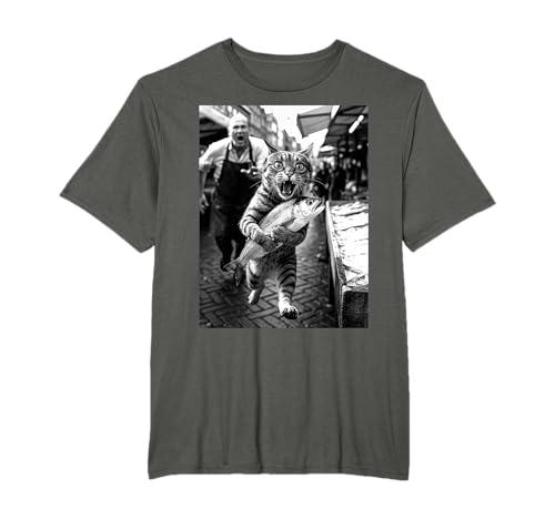 Katze Kater Fisch Lustig Markt Chaos Tier Meme Humor Witzig T-Shirt
