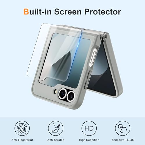 Image of ORETECH Magnetic for Samsung Galaxy Z Flip 7 FE Case Galaxy Z Flip 6, with [2 x Screen Protector] Translucent Back Non-Slip Shockproof Bumper Case for Galaxy Z Flip 7FE / 6 - Grey
