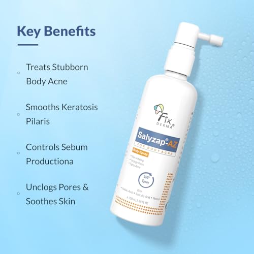 Image of Fixderma Salyzap-Az 2% Salicylic Acid + 2% Azelaic Acid Body Acne Treatment Unscented Spray For Acne On Body Parts Like Back, Upper Arms | Paraben Free | Unclog Pores - 100ml