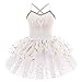 IMEKIS Robe de danse de ballet sans manches pour fille - Justaucorps de princesse cygne - Tutu brillant à volants - En tulle, blanc, 7-8 ans
