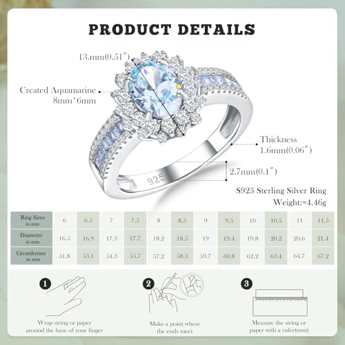 Oval Luxury Stunning Gemstone Engagement Ring, 925 Sterling Silver Cocktail Ring Janaury to December Birthstone Halo Rings for Women, Size 6 to 103